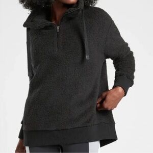 Athleta Talus Sherpa Half Zip Pullover Black Jacket